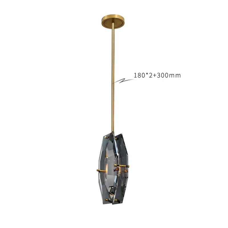Luxe faceted gold crystal glass pendant lamp with dark gray shade and brass hardware for kitchen and bedroom decorbites crystal glass