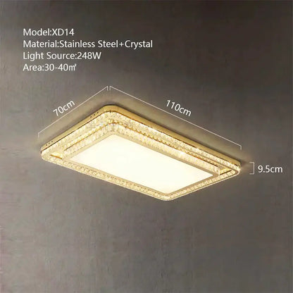 Luxe gold crystal led ceiling chandelier with stainless steel frame and crystal trim emitting warm light by DecorBites