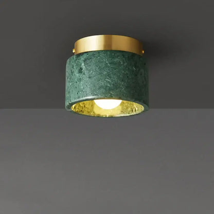 Luxe green white marble downlight with gold finished metal ring and interior lining for living room decorbites green white