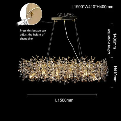 Luxurious gold-toned crystal sunflower branch chandelier with intricate design and adjustable height for dining room decorbites crystal sunflower