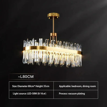 Luxurious gold round crystal pendant light with gold-plated oval chandelier and clear crystal prisms for living room decorbites gold round