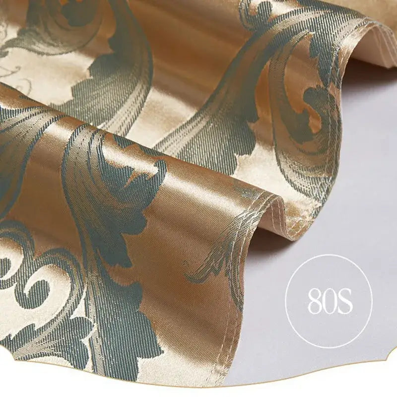 Luxurious gold and teal jacquard satin bedding set with intricate dark green and black baroque floral decorbites jacquard satin