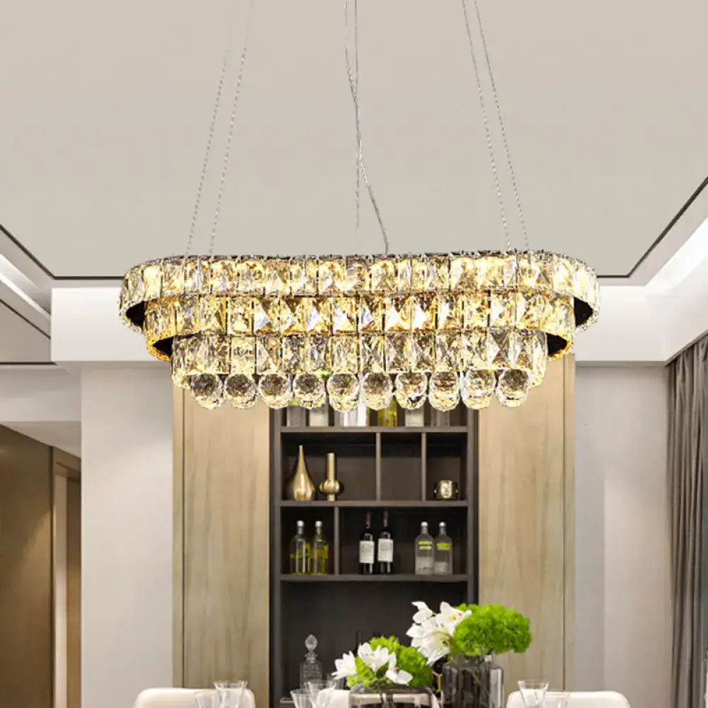 DecorBites™ contemporary gold-toned crystal pendant light with tiered restaurant hanging design in chrome finish