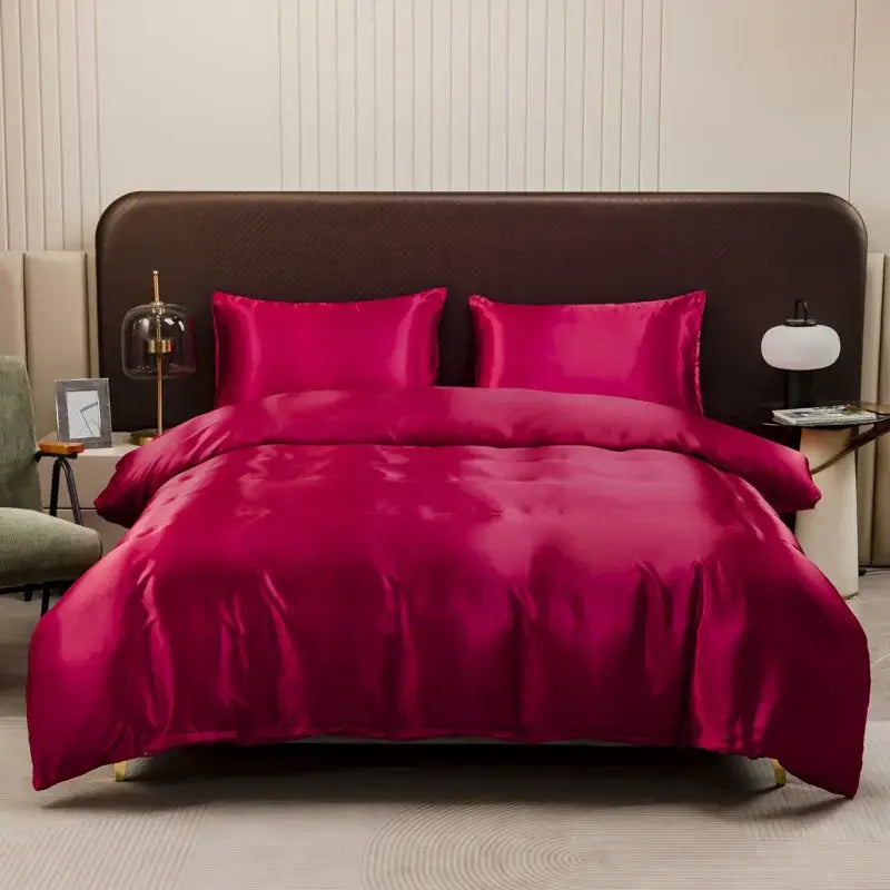 Luxurious peach satin duvet cover and pillowcase set with vibrant fuchsia satin and smooth glossy finish decorbites ice rayon
