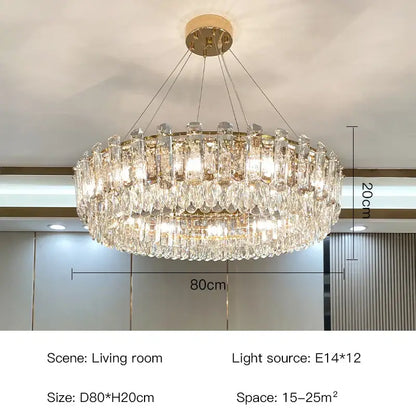 Luxurious two tier gold crystal chandelier with gold round oval metal accents for dining room decorbites gold round design