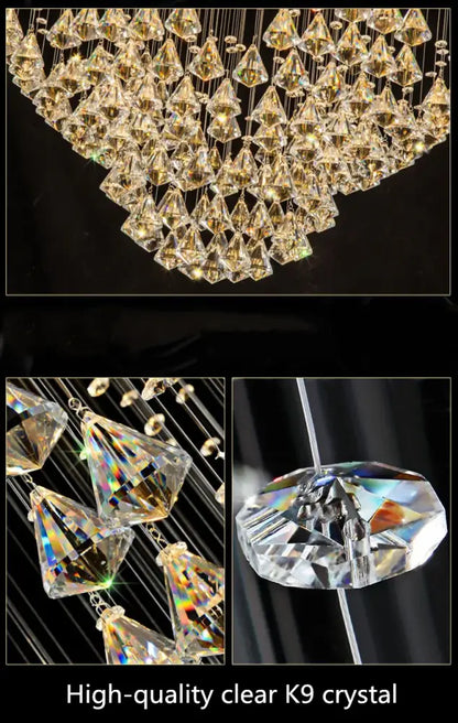 Luxurious white diamond crystal chandelier crafted from clear k9 crystal with cascading faceted crystals for living room lighting