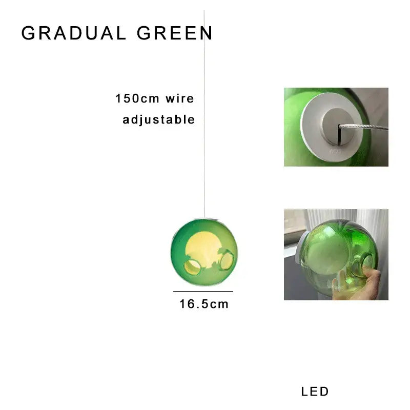 Luxury amber glass sphere pendant light with gradient green translucent glass and adjustable wire suspension decorbites clear glass pendant light