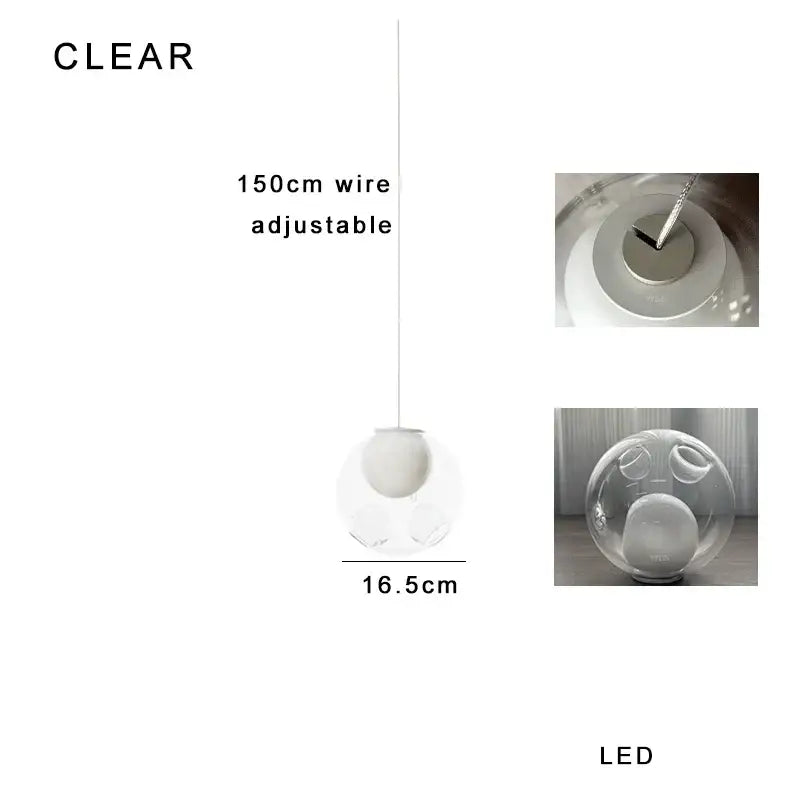 Luxury amber decorbites clear glass pendant light with a transparent globe and adjustable 150cm wire for dining room