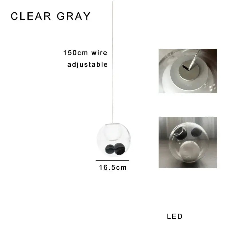 Luxury amber glass sphere pendant light featuring clear glass pendant with led illumination and 150cm adjustable wire
