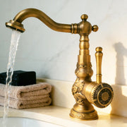 Luxury antique bronze copper single hole kitchen faucet with ornate brass housing material and cold water mixer tap