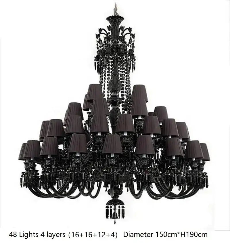 Elegant black crystal chandelier with multiple tiers and dark lampshades for luxury dining room decorbites black crystal lighting