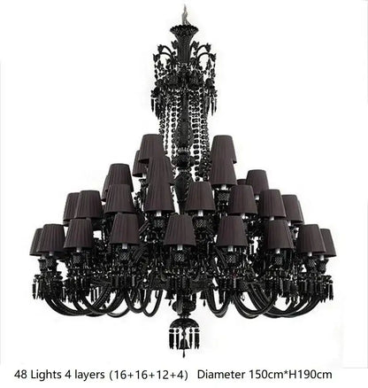 Elegant black crystal chandelier with multiple tiers and dark lampshades for luxury dining room decorbites black crystal lighting