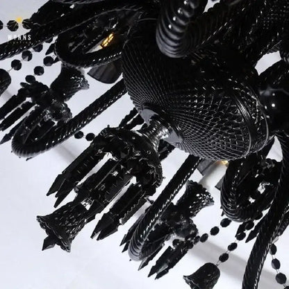 Luxury black crystal chandelier by decorbites featuring intricate glass and metalwork for dining room candle style lighting