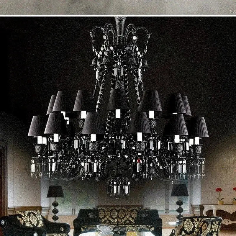 Elegant decorbites black crystal chandelier with multiple tiers and candle style lampshades for dining room decor