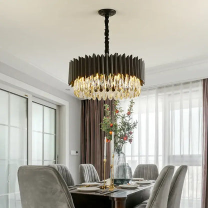 Luxury black crystal pendant lights chandelier featuring black and gold modern design with cascading crystal droplets for dining room decorbites black crystal ceiling use