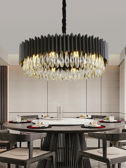 Luxury black crystal pendant lights featuring a black metal chandelier with cascading crystal droplets for dining room decorbites black crystal ceiling