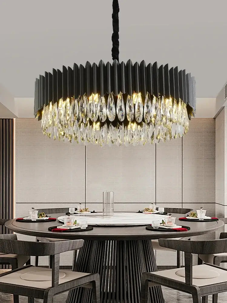 Luxury black crystal pendant lights featuring a black metal chandelier with cascading crystal droplets for dining room decorbites black crystal ceiling
