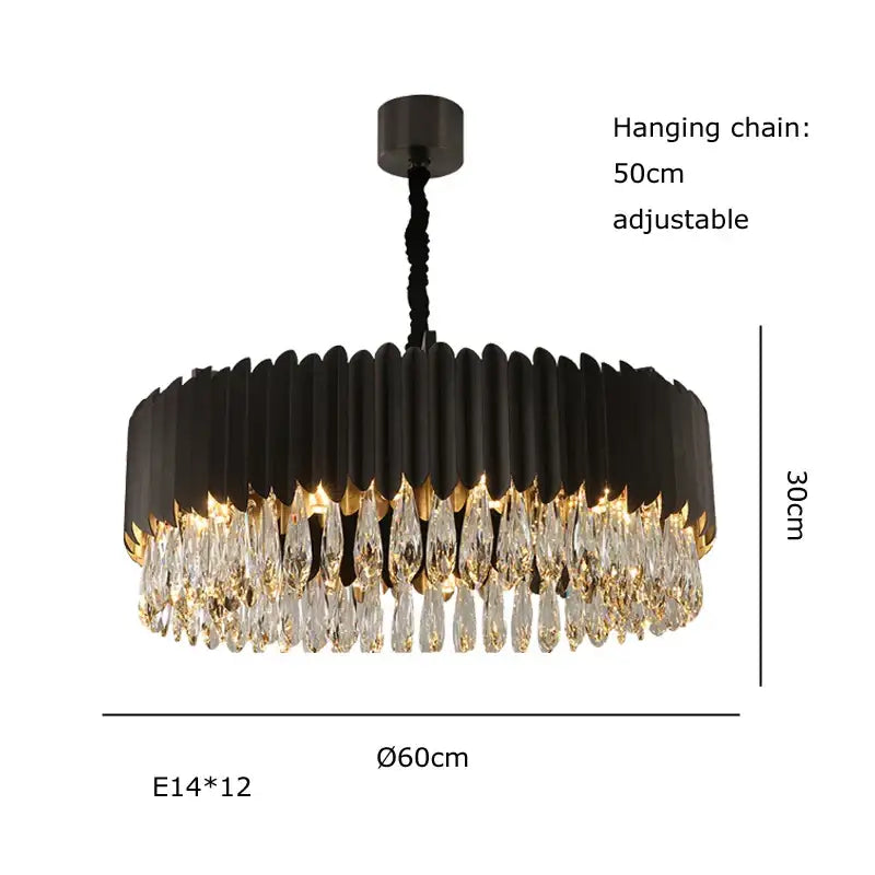 Luxury black crystal pendant lights featuring a black metal circular frame with cascading clear crystal droplets for dining room decorbites black crystal ceiling