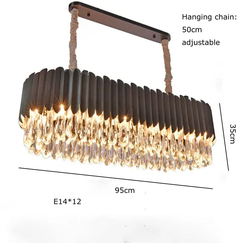Luxury black crystal pendant lights dining room chandelier with dark bronze frame and cascading clear crystal droplets