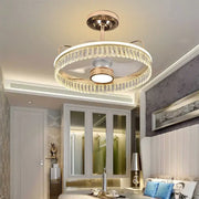 Luxury black and gold crystal ceiling fan chandelier with gold metal frame and crystal beads for bedroom lighting