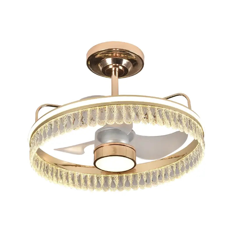 Luxury black and gold ceiling fan chandelier with integrated led lighting and decorative crystal ring for bedroom use