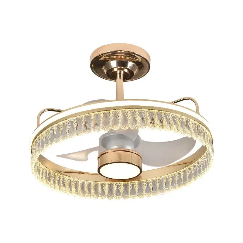 Luxury black and gold ceiling fan chandelier with integrated lighting and decorative crystal fringe for bedroom use