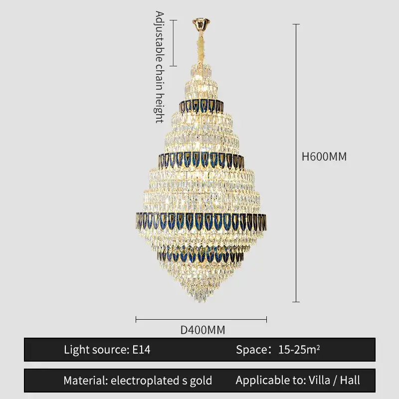 Luxury blue and clear crystal headlight chandelier with gold electroplated metal accents for villa dining room decorbites crystal headlight
