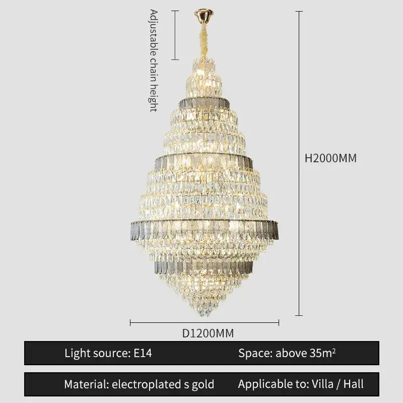 Luxury blue and clear decorbites crystal headlight chandelier with electroplated gold finish for villa dining room decor