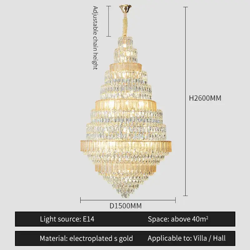 Gold electroplated decorbites crystal headlight chandelier with clear crystal droplets for villa dining room decor