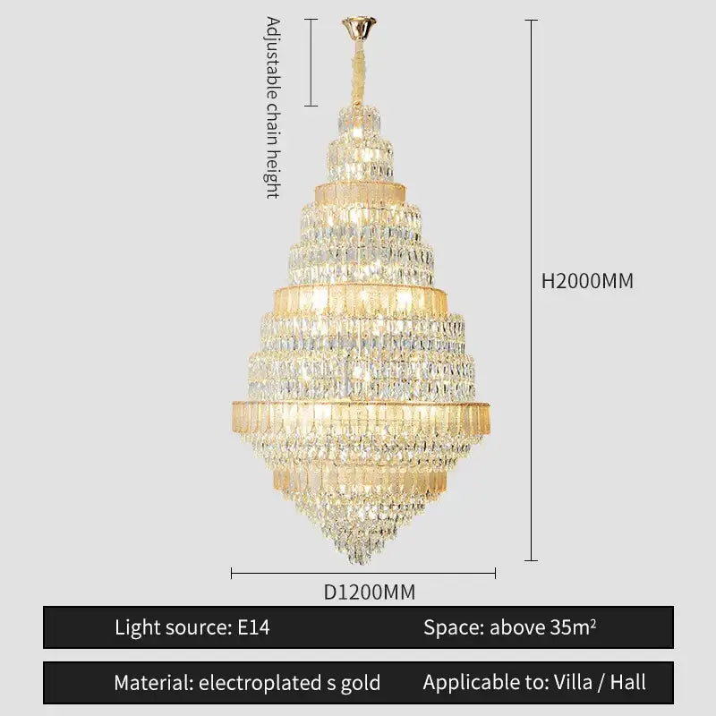 Luxury blue and clear crystal decorbites crystal headlight chandelier with gold-plated tiers for villa dining room decor