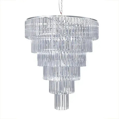 Luxury cascading crystal ice bar chandelier with clear crystal rods and polished chrome frame for dining room decorbites crystal ice