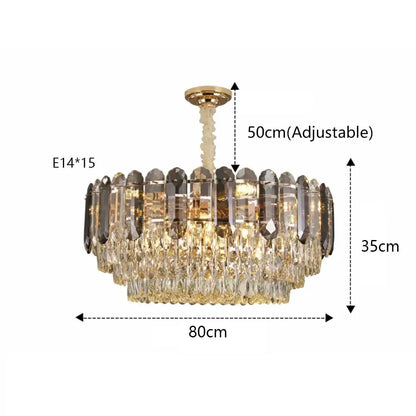 Luxury cascading gold crystal led wall lamp featuring elegant tiers of clear and smoky prisms for living room decorbites crystal led lighting