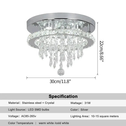 Luxury chrome crystal led ceiling chandelier with silver circular design and hanging teardrop crystals for dining room decorbites crystal led