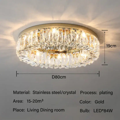 Gold-plated circular decorbites crystal led ceiling light with multi-tier faceted prisms for living room decor