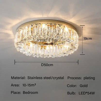 Gold-plated luxury decorbites crystal led ceiling light with multi-tier faceted crystal prisms for living room decorbites crystal led ceiling