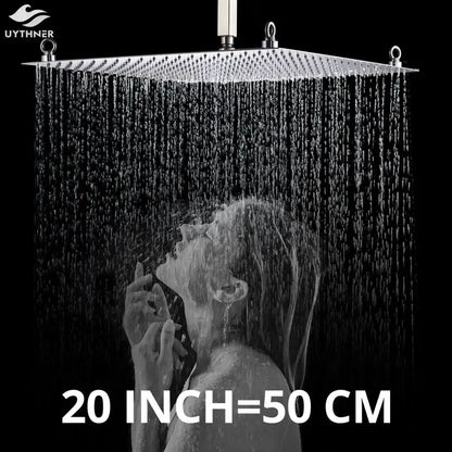 Luxury chrome square shower head in ultrathin stainless steel with multiple nozzles for modern bathroom use