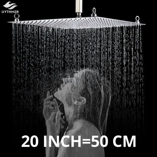 Luxury chrome square shower head in ultrathin stainless steel with multiple nozzles for modern bathroom use