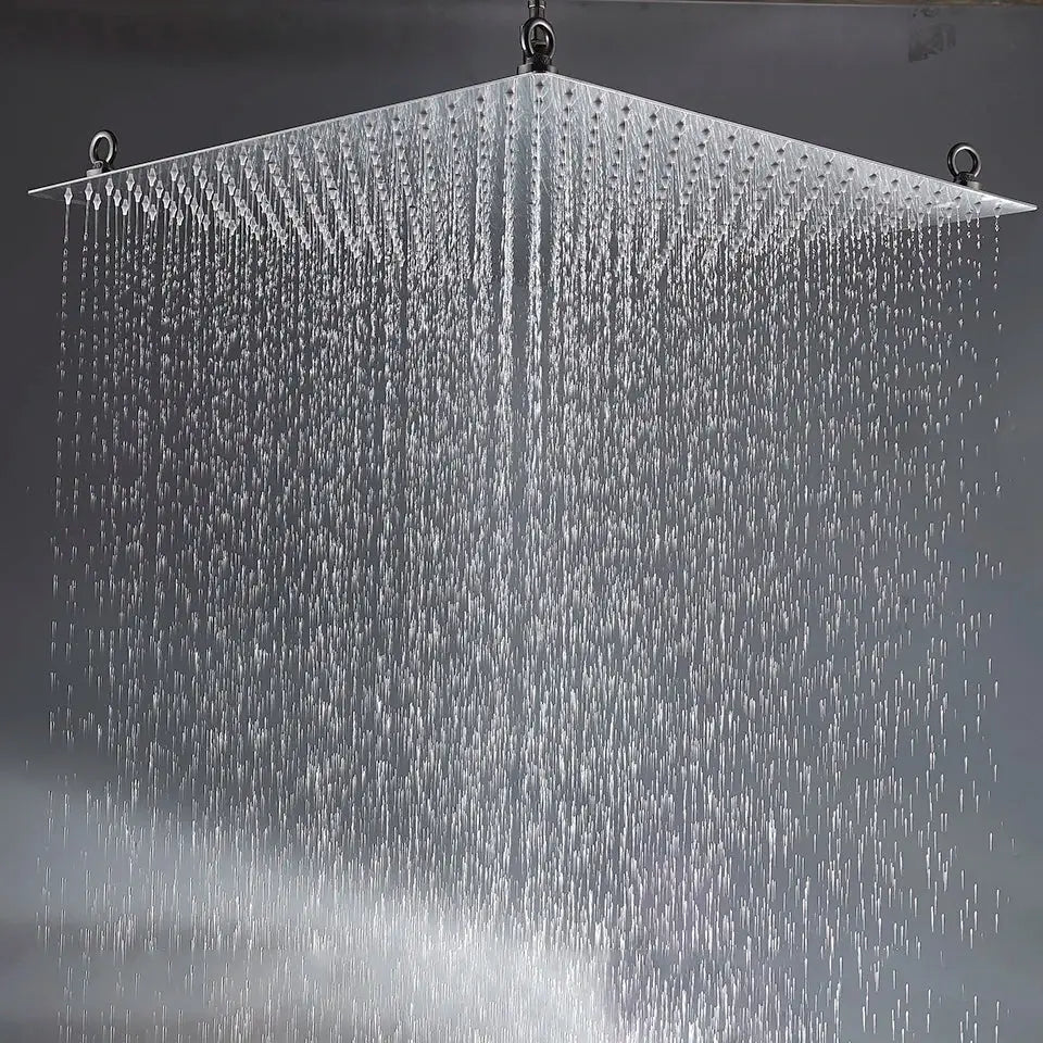 Luxury chrome square shower head silver ultrathin stainless steel with multiple water jets and hanging hooks