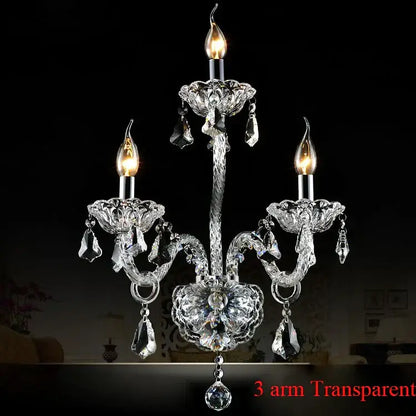 Luxury clear crystal wall lamp with three arms featuring intricate cut crystal details for elegant bedroom decorbites clear crystal