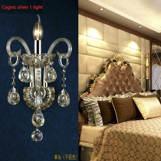 Luxury Cognic silver one-light wall lamp with clear crystal droplets and ornate glass arms for bedside decorbites crystal wall lamp