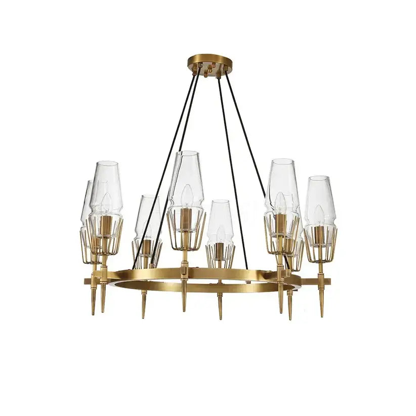 Luxury decorbites copper and glass chandelier with gold-toned circular frame and clear glass shades lighting fixture