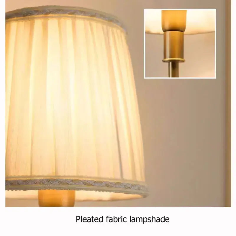 Luxury copper wall lamp with cream-colored pleated fabric shade and subtle textured trim for bedroom and hallway decorbites copper wall lamp