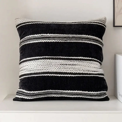 Black and white striped velvet pillow cover with textured woven accents decorbites camellia jacquard for living room decor
