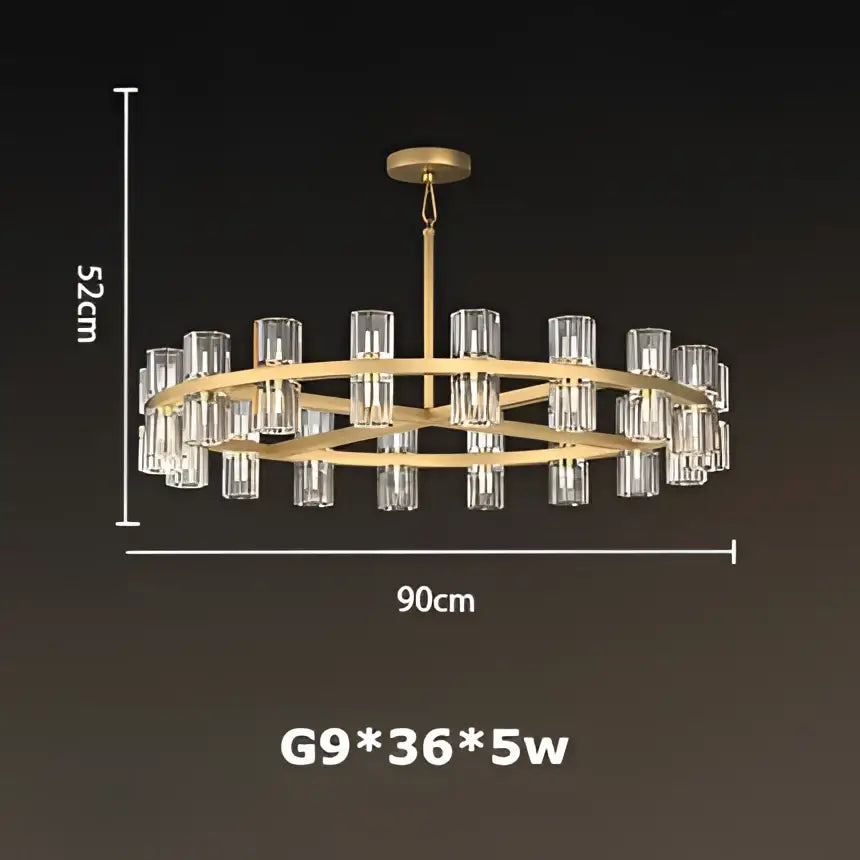 Luxury crystal black gold pendant light with gold-toned circular two-tiered chandelier and clear glass candle bulbs by decorbites crystal black