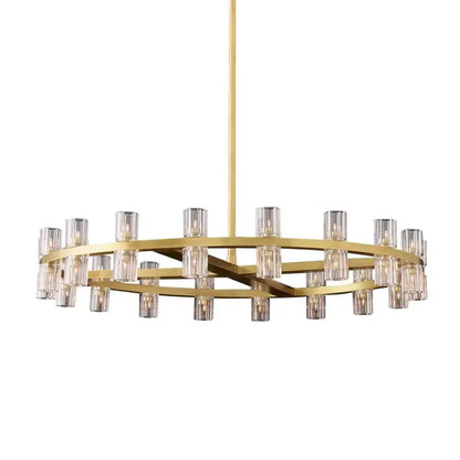 Gold-toned decorbites crystal black gold pendant light chandelier with clear glass candle-style bulbs in a circular design