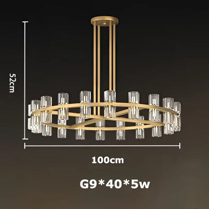 Gold-toned crystal black gold pendant light with clear glass candle bulbs in a circular multi-tiered decorbites crystal black design