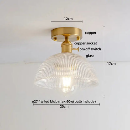 Luxury crystal brass ceiling lamp with gold-toned copper finish decorbites glass grid textured glass shade and on/off switch