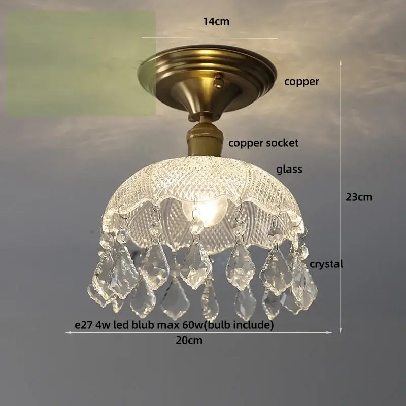 Luxury crystal glass ceiling light with clear crystals and copper-finished brass mount for bedroom decorbites crystal glass decor
