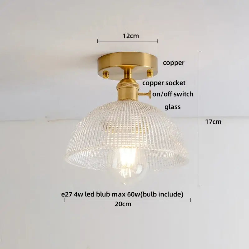 Gold-toned copper ceiling light with textured crystal glass luxury shade and integrated on/off switch for bedroom decorbites decor