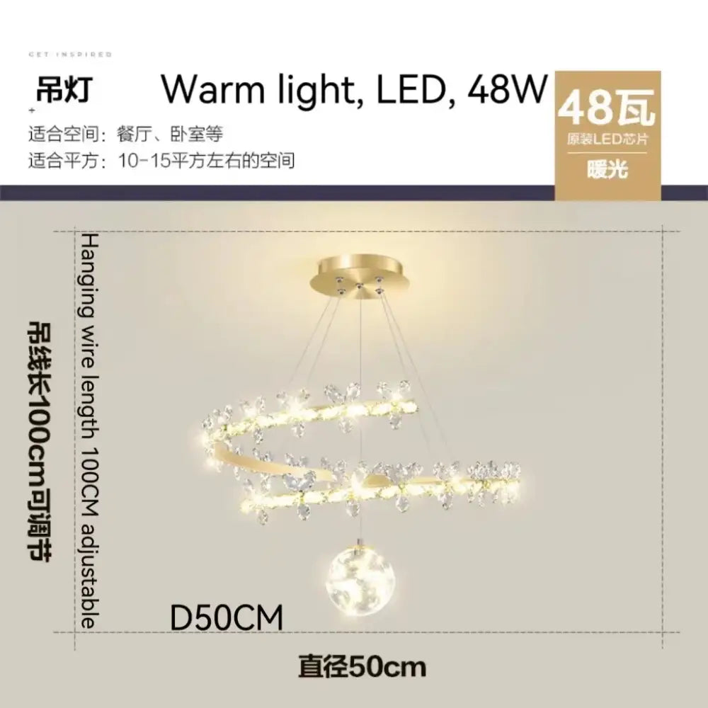 Luxury crystal gold ceiling chandelier with gold-toned spiral design, crystal accents, and warm LED lighting for decorbites crystal gold decor